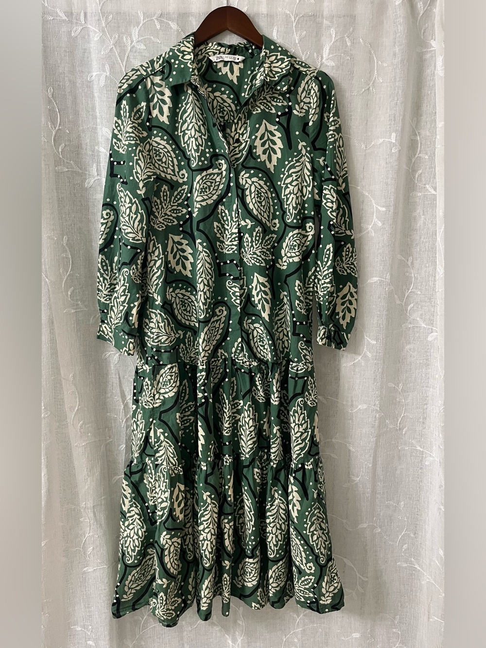 Zara Boho Romantic Green,Cream  Paisley  Maxi Dress